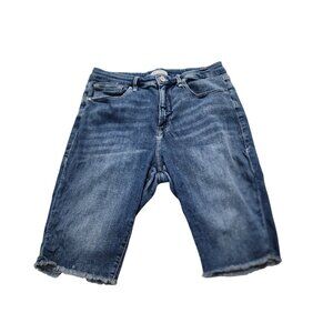 Good American 14/32 Raw Hem Denim Bermuda Shorts Blue Stretch Cotton Blend